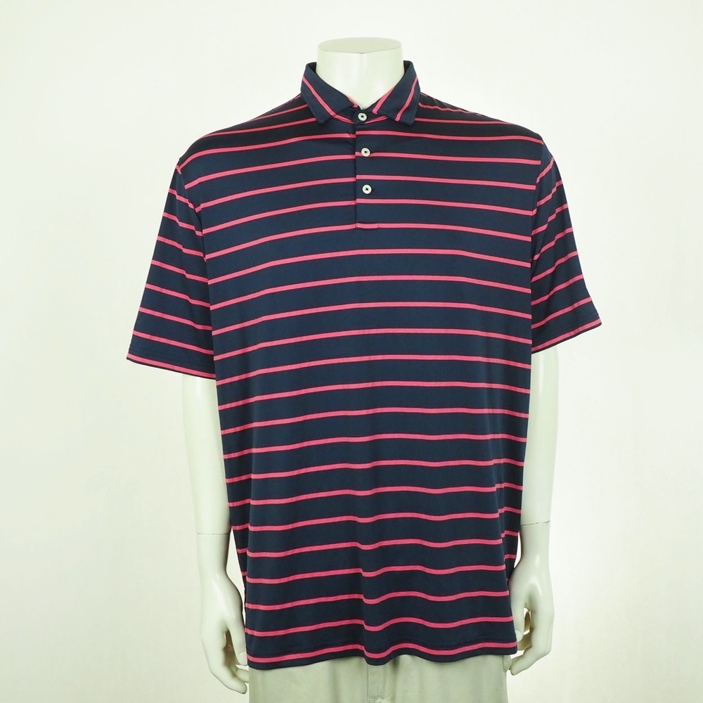 RLX Ralph Lauren Performance Wicking Golf Polo Shirt Mens XL Navy Blue Striped